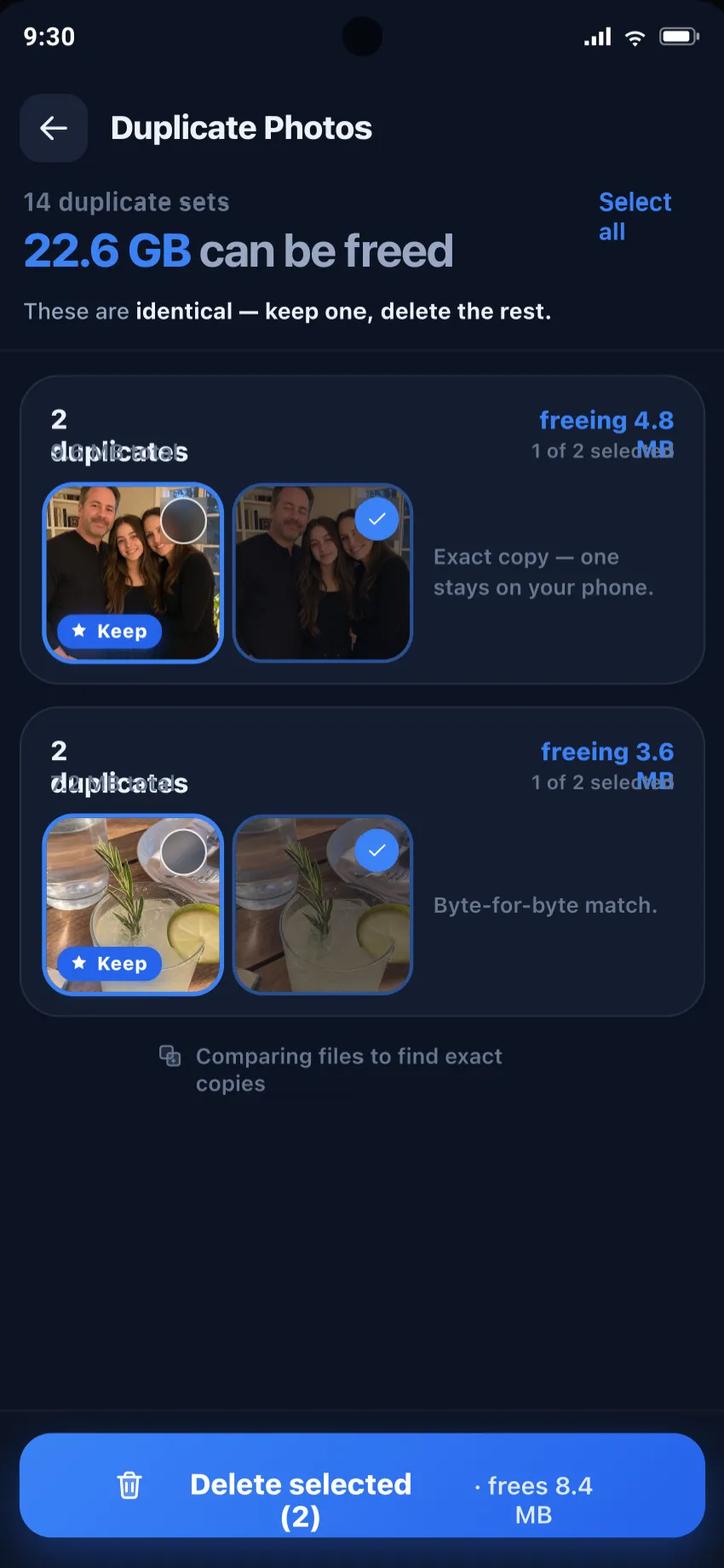 Exact duplicate photos in SpaceUp